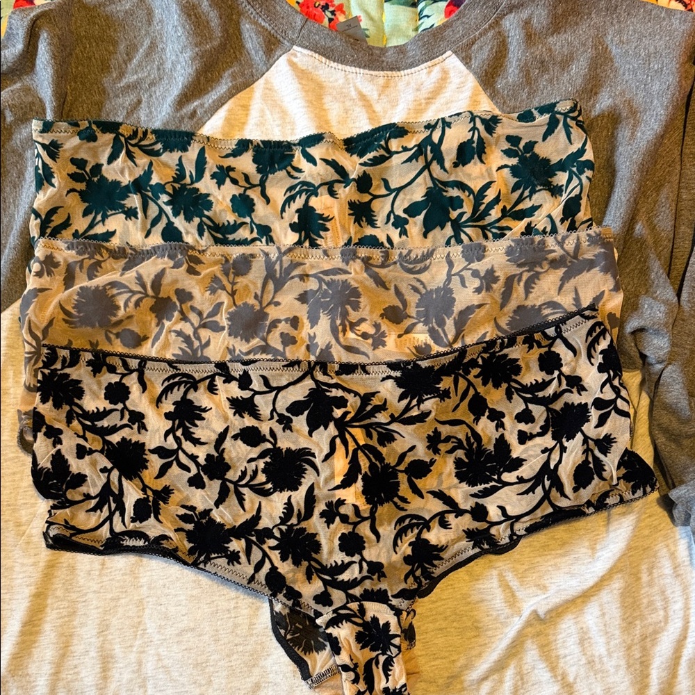 Victoria's Secret Floral Lace Panties Set - Black, Gray, Tan